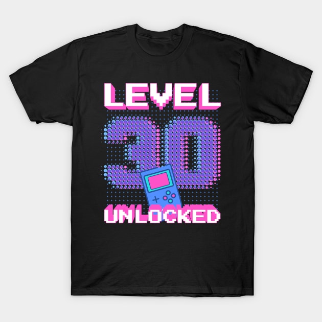 Retro Level 30 Unlocked Shirt 30th Video Gamer Birthday Gift T-Shirt by BitcoinSweatshirts